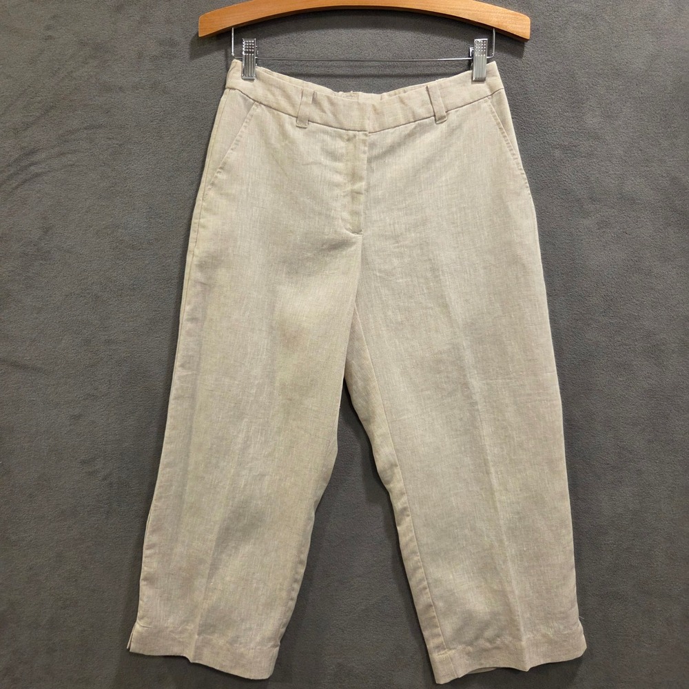 Liz Claiborne Audra 100% Linen Crop Pants Womens Size 4 Coastal‎ Minimalist Chic